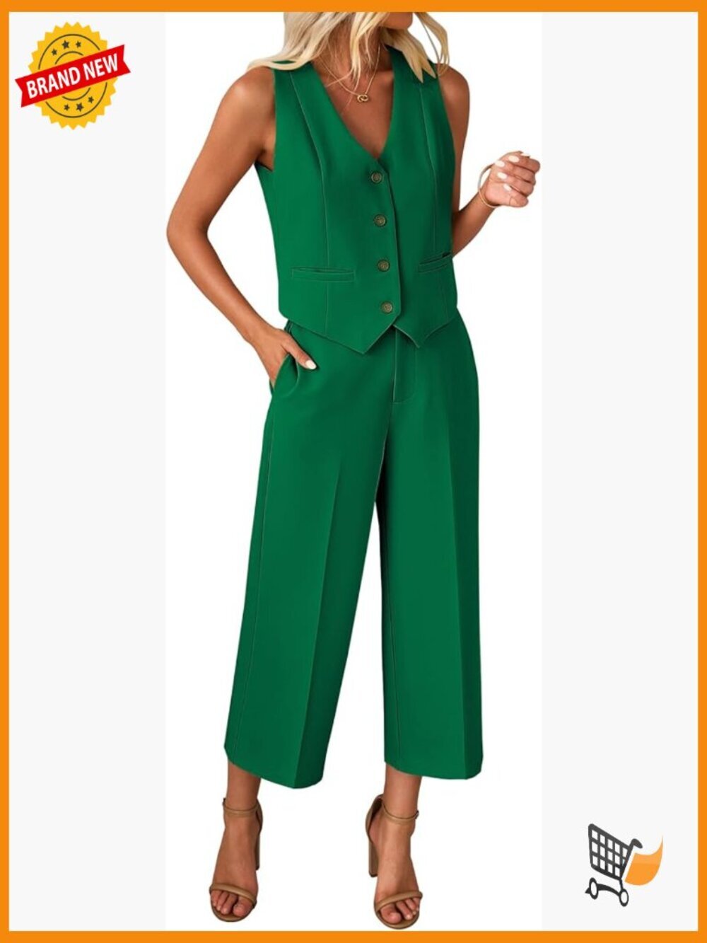 Dressy Casual 2 Piece Set Sleeveless Blazer Vest Wide Leg Capri Pants Work